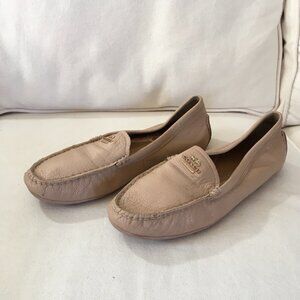 Coach Mary Lock Up Flats Loafers Pebbled Tan Leather